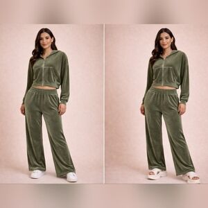Fashion Nova Olive Green Velour Wide-Leg Pants